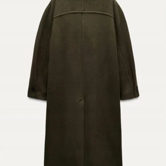 NWT Zara Monteco Wool Double-Breasted Long Coat with Gray Collar/ Olive Green M - Picture 8 of 16